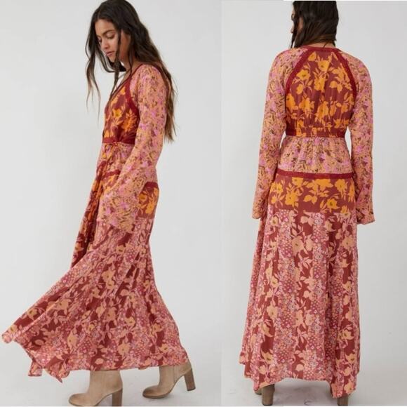 Free People Bohemian Retro 70s Gypsy Floral Tilda Maxi Dress Size Medium - Picture 6 of 15